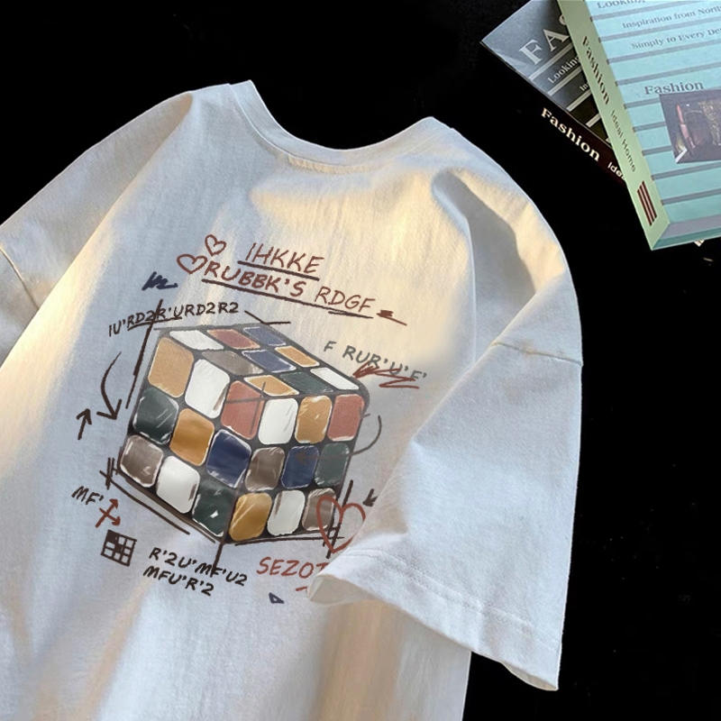 Forteid Kaos Happy Rubik'S Cube T-Shirt Oversize A0480| Baju Atasan Lengan Pendek Wanita  Kaos Overs