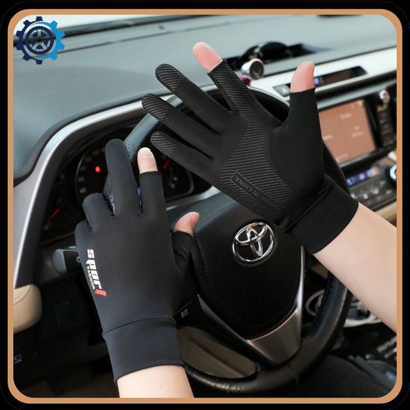 Sarung Tangan Motor Sepeda Pria Wanita Ice Silk Gloves Anti Slip Es Sutra Nyaman Dan Bernapas Cewek Anti Air Touch Screen Setengah Jari Jari Ganda Anti-slip