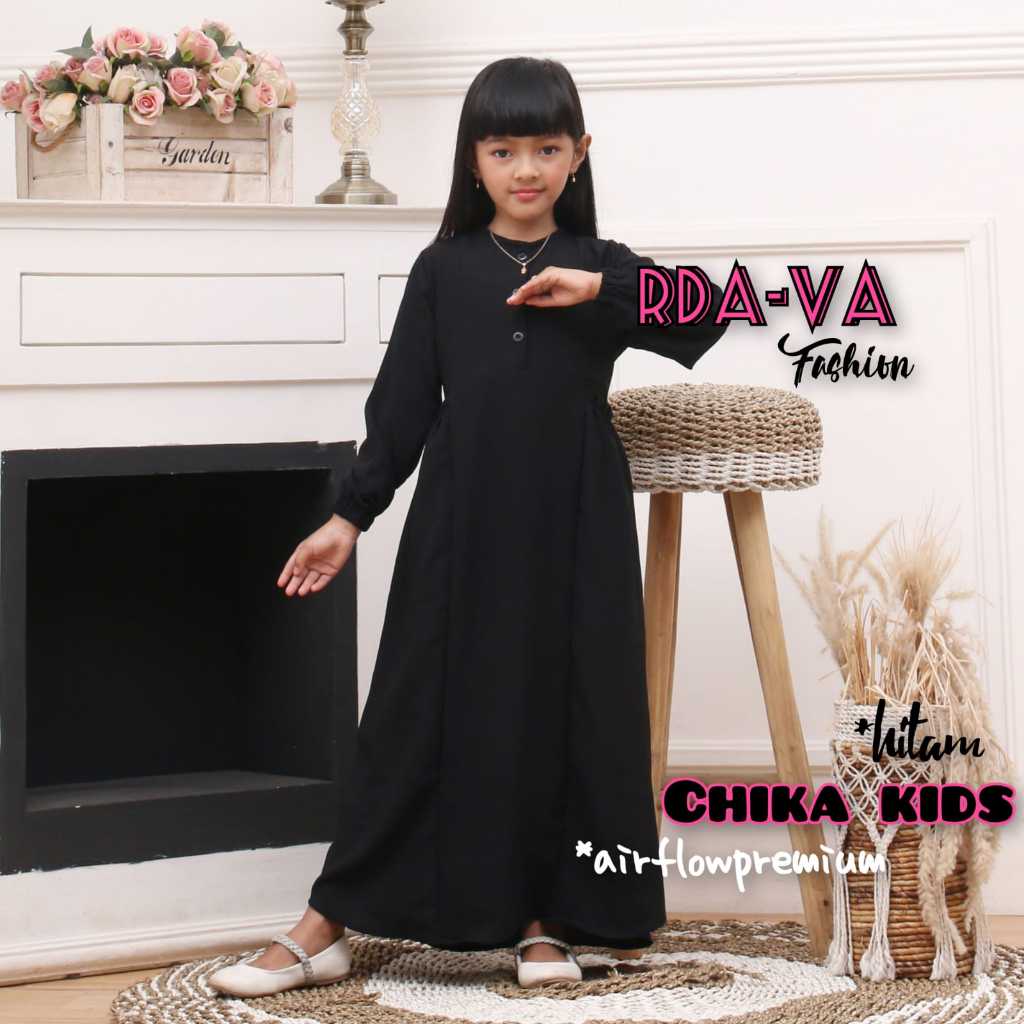 Gamis Anak Perempuan//Gamis Cika Anak Perempuan Crinkle Air Flow/Gamis Polos[Usia Anak Umur 3-12 tah