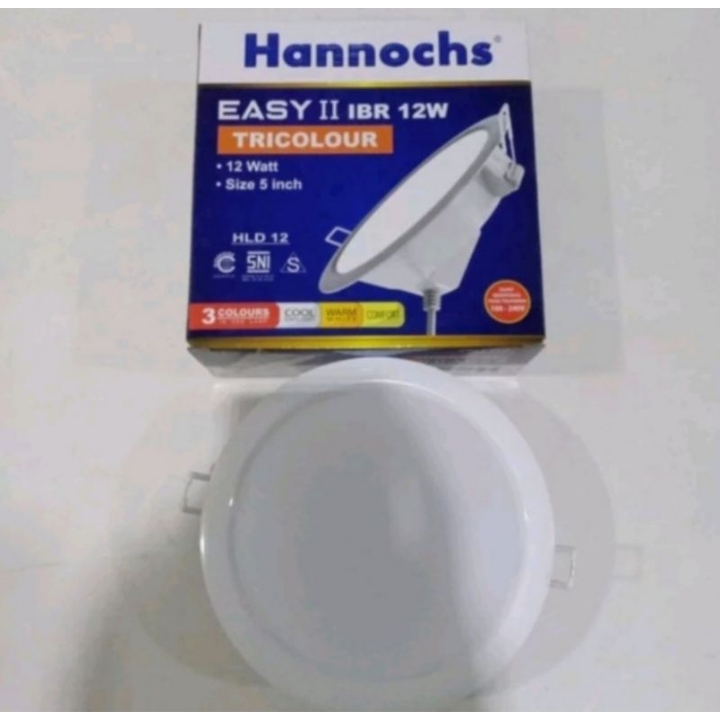 Lampu Downlight LED Tanam 3 Warna HANNOCHS Easy IBR 12 Watt Tricolor