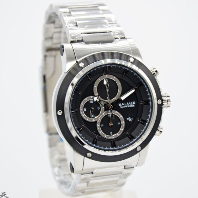 ORIGINAL 100% BALMER 7991- Jam Tangan Pria Balmer - Silver Plat Hitam Sapphire Glass - Garansi Resmi