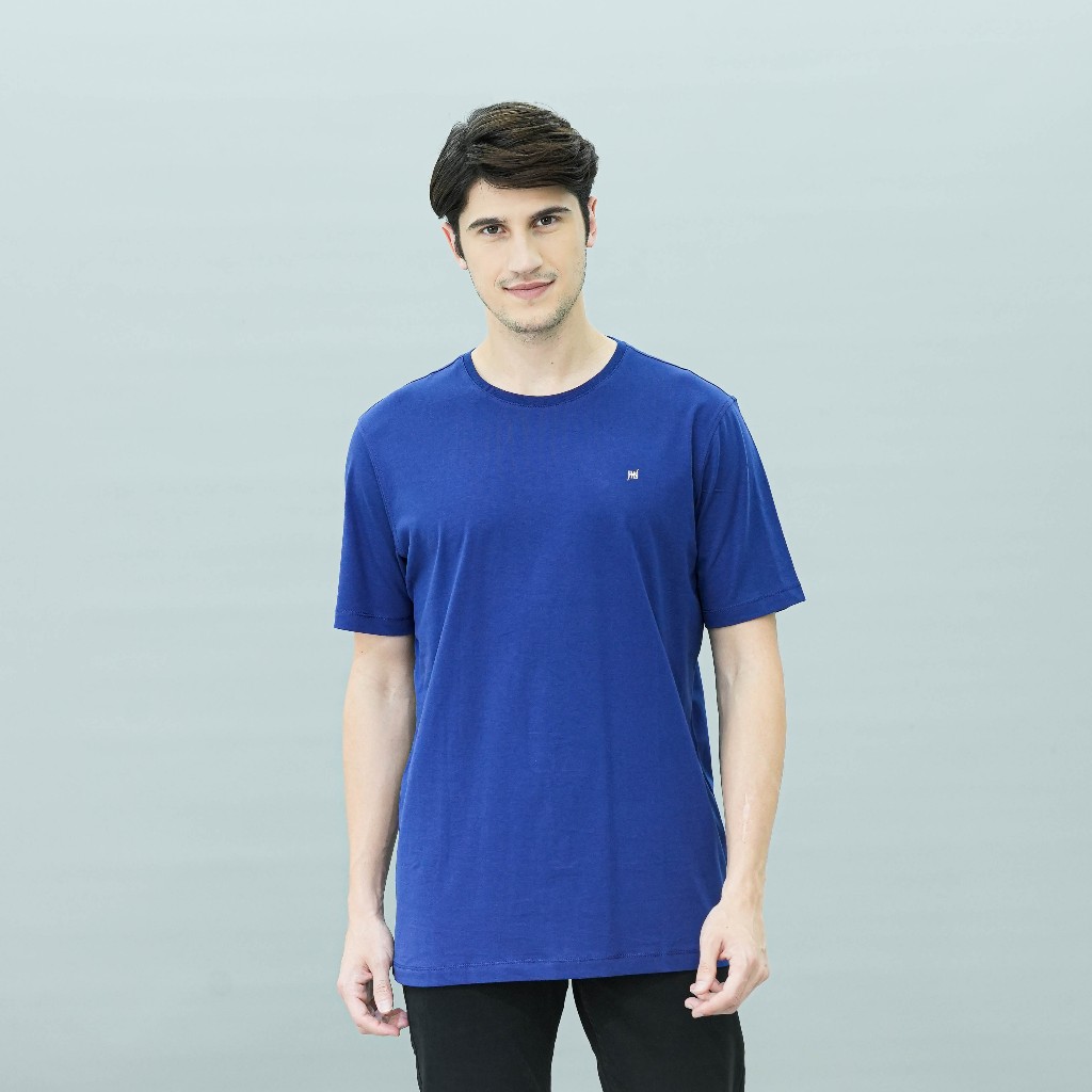Johnwin - Kaos Casual Pria Model Polos Warna Biru Elektrik 622.M400.27.C - Free keychain
