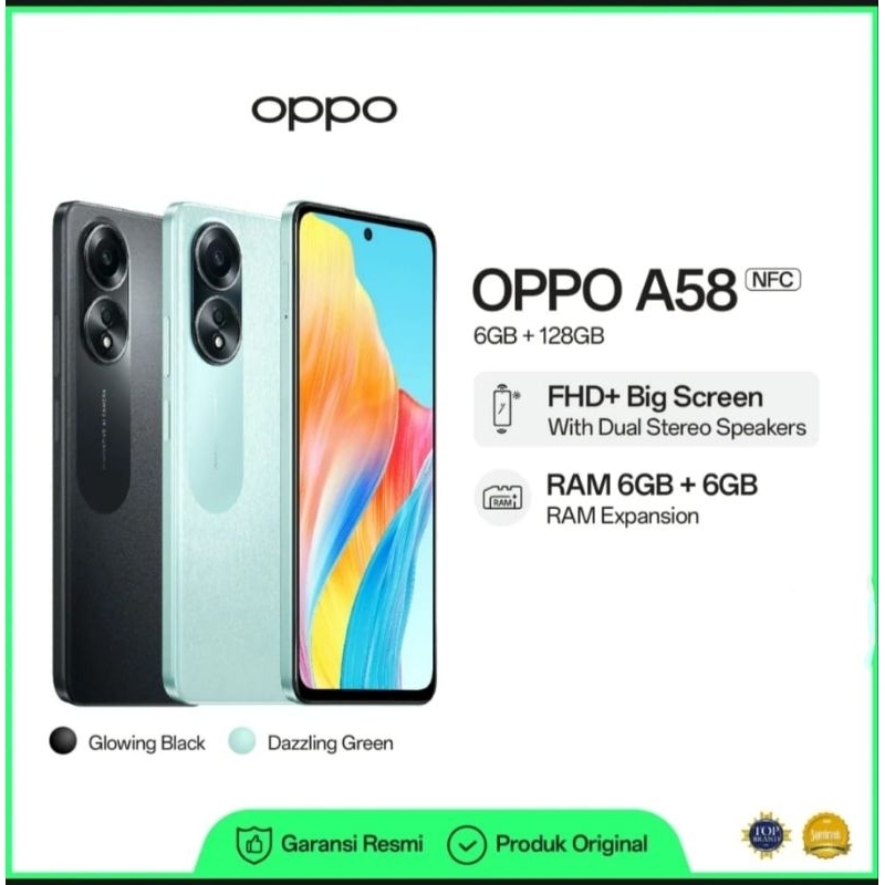 Oppo a58 8/128gb ram 8gb 128gb baru new garansi resmi oppo indonesia