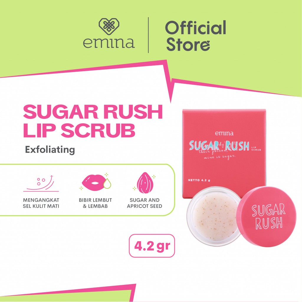 Foto Emina Sugar Rush Lip Scrub 4.2 g - Scrub Eksfoliasi Bibir Melembabkan