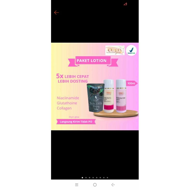 PAKET HB SIANG MALAM OSYIN GLOW FREE LULUR 100GRAM