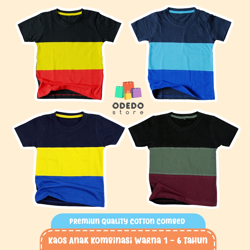 Kaos anak kombinasi warna laki-laki perempuan baju anak distro kombinasi 3 warna premium cotton comb
