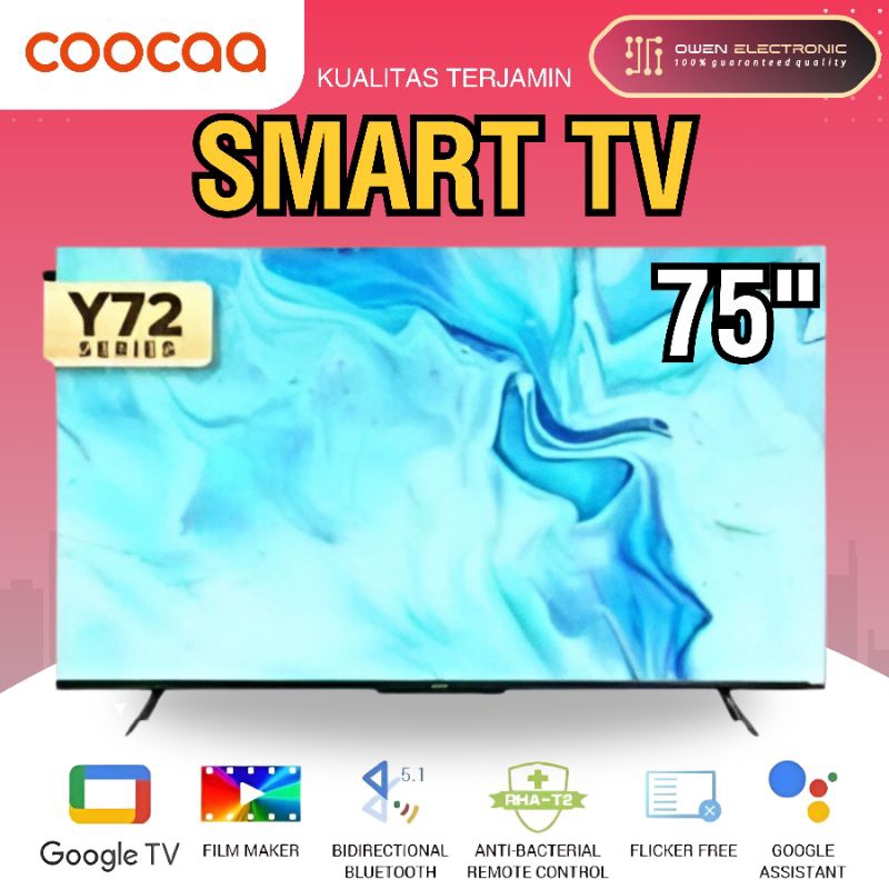 COOCAA 75Y72 TV 75 INCH GOOGLE TV 75Y72 FLICKER FREE