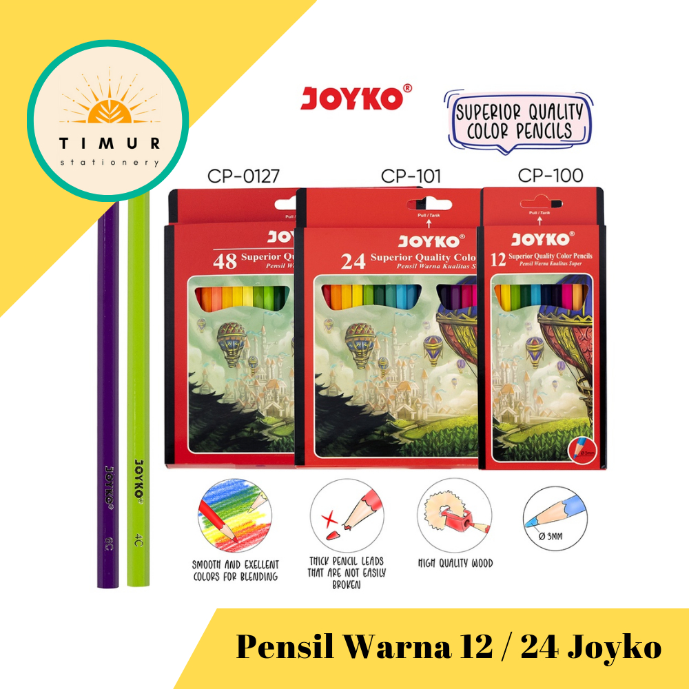 

Pensil Warna 12 / 24 Warna Joyko Superior Quality CP 100/101 per Set