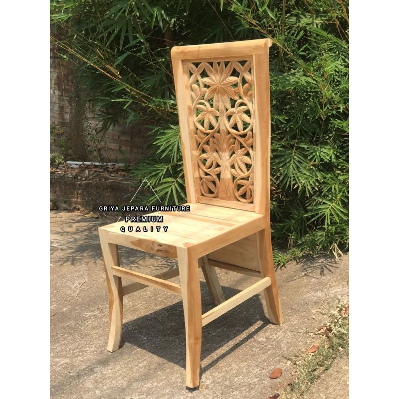 kursi makan jati minimalis motif ukir daun
