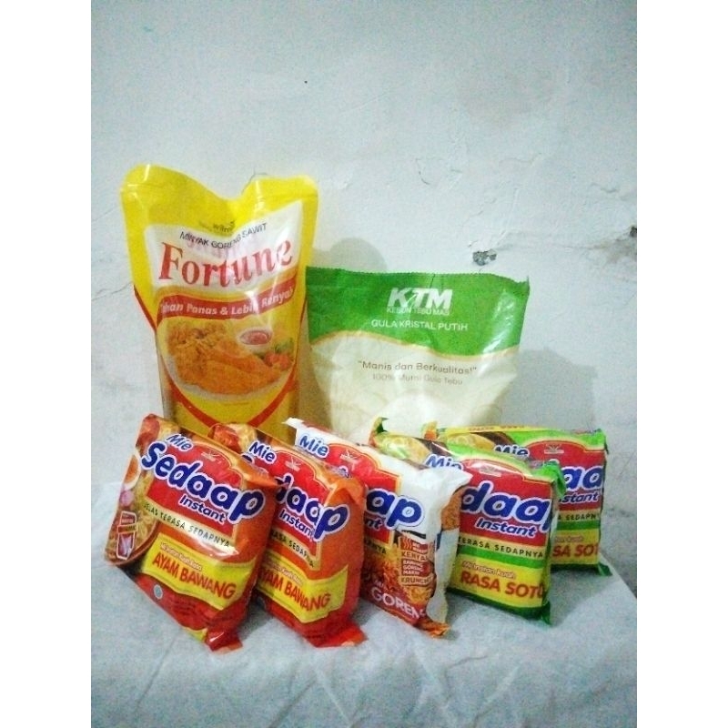 

PAKET A (FORTUNE 1L + GULA KTM 1KG + MIE SEDAP 5pcs)