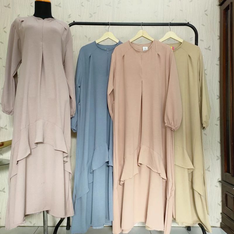 Dress gamis crinkle polos jumbo LD 120 busui