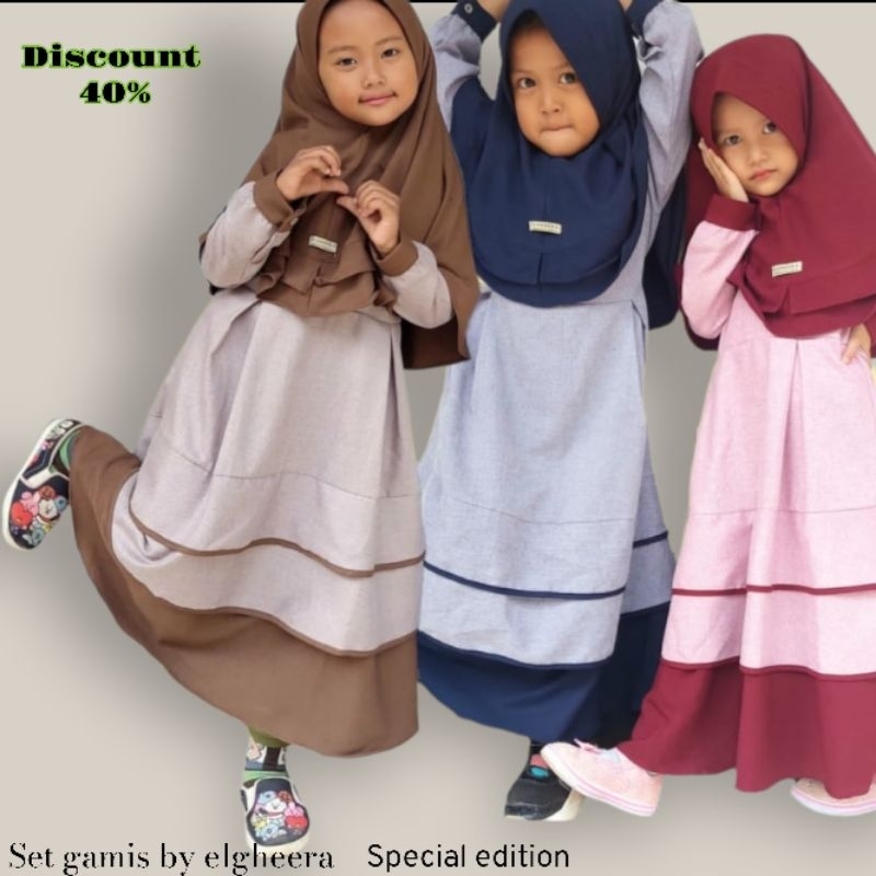 Gamis Anak Perempuan KIRANA set usia 1-8 Tahun / bahan Katun madinah premium