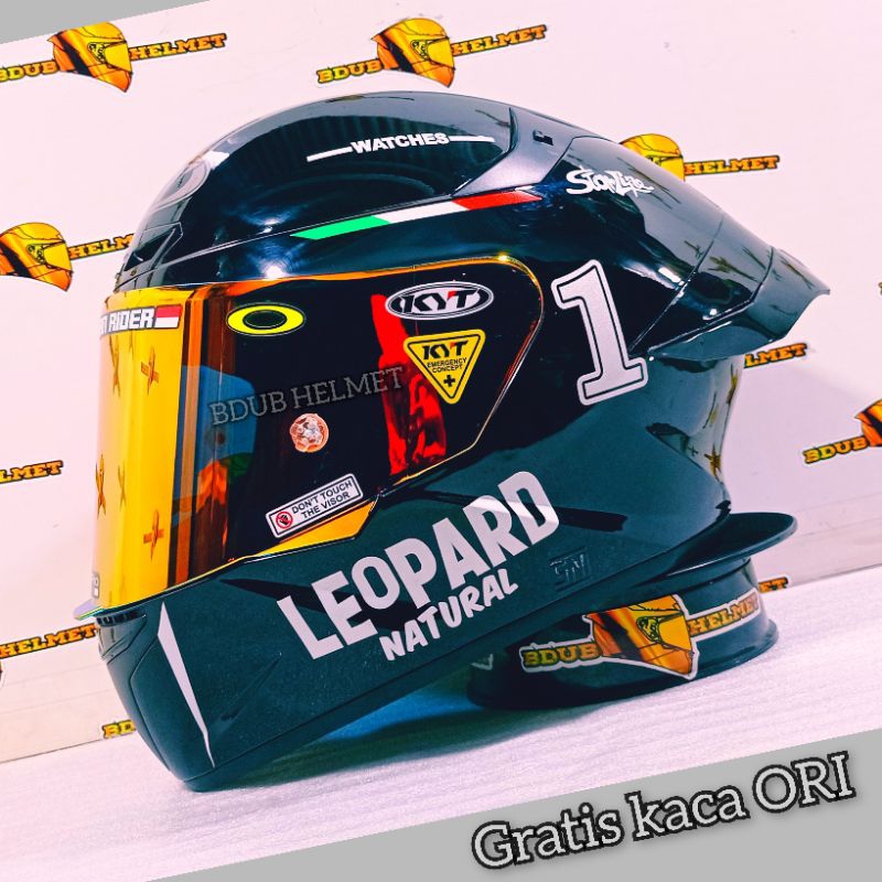 Helm KYT tt course Black Glos (1) leopard (paket ganteng)