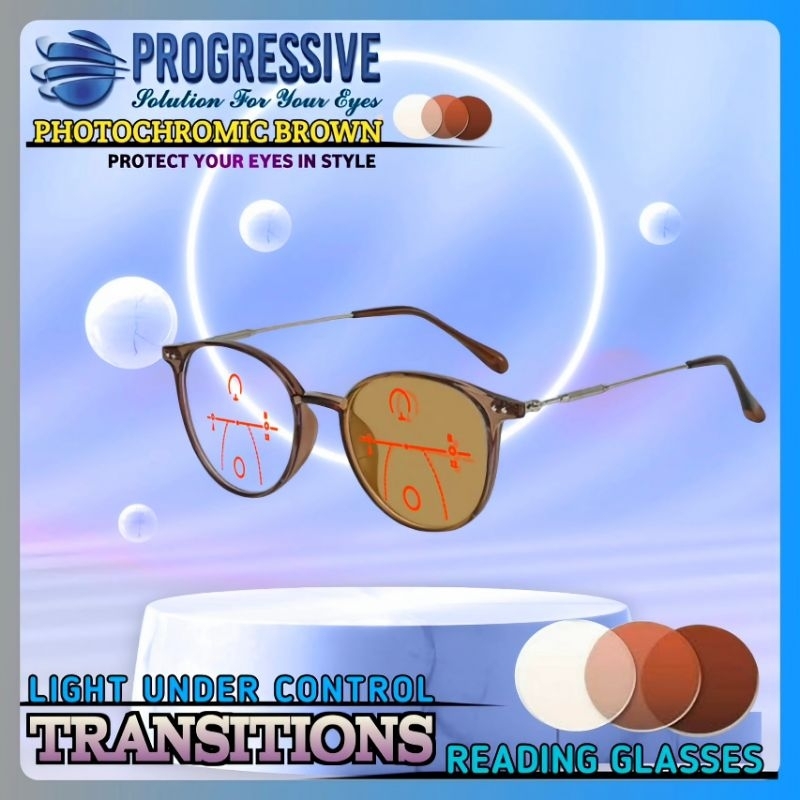 Kacamata Progresif Photobrown Kacamata Pria wanita Plus Baca Jauh,sedang,dekat Frame Kacamata Trendy