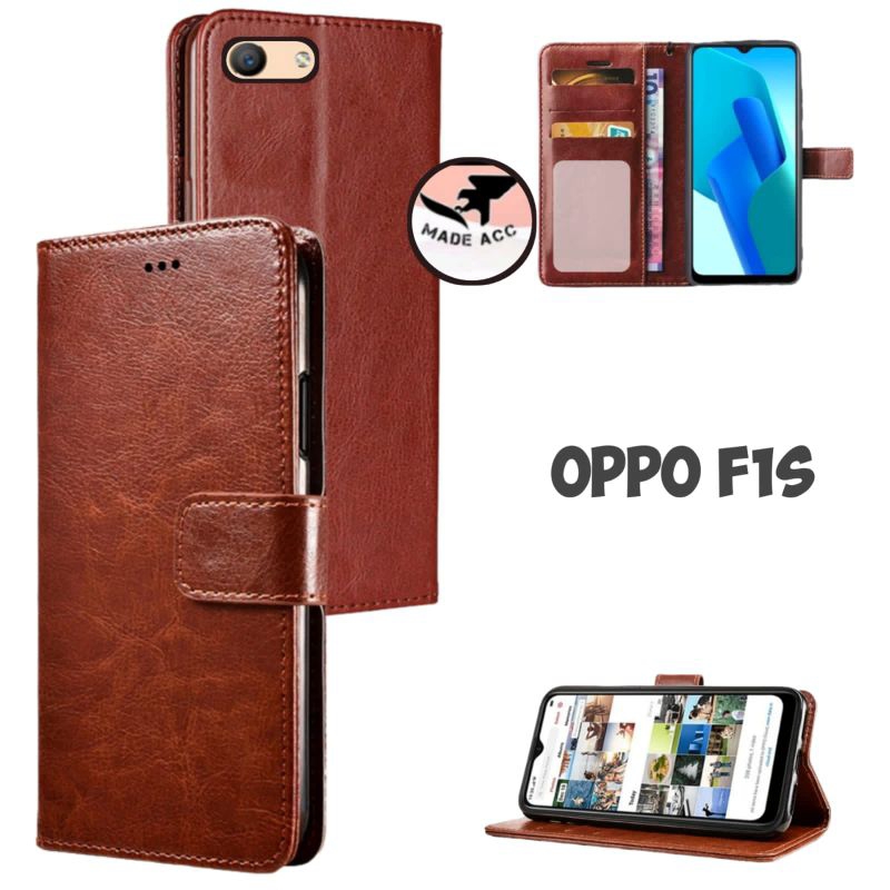 OPPO F1S casing dompet flip cover leather case kulit premium