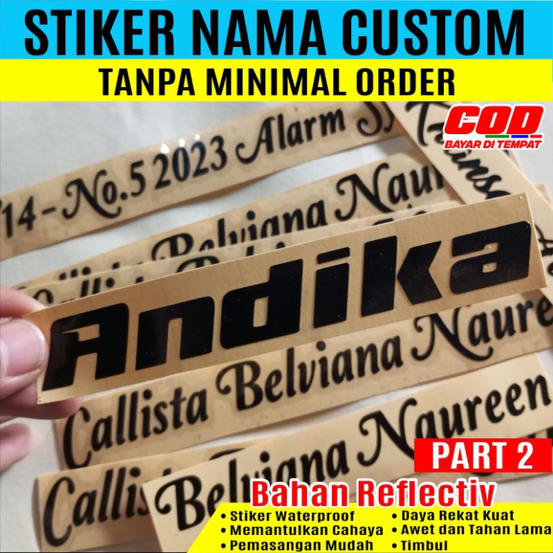 Stiker Nama Custom Cetak Stiker Nama/Tulisan Sendiri