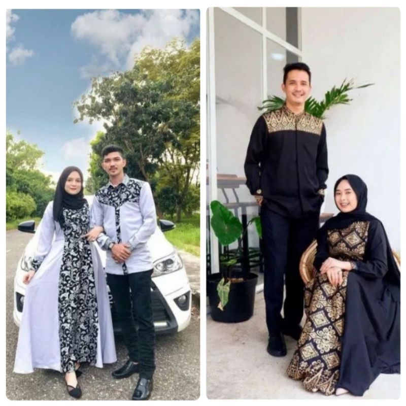 Couple keluarga syari muslimah dress gamis couple baju couple pasangan gaun pesta muslimah batik