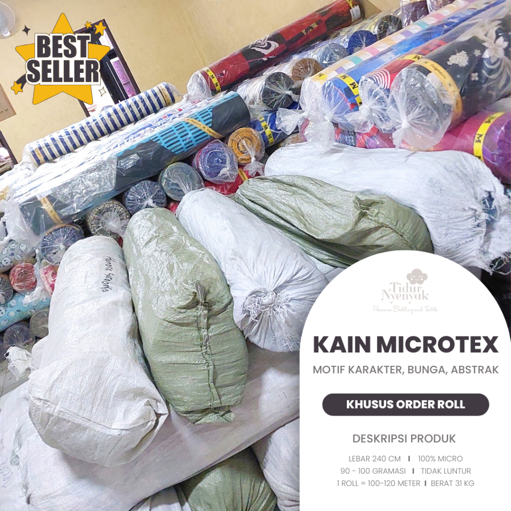 KAIN ROLL KATUN MICROTEX DISPERSE 100/120 METER HALUS 90-100GSM LEBAR 240CM POLOS DAN MOTIF PART 2