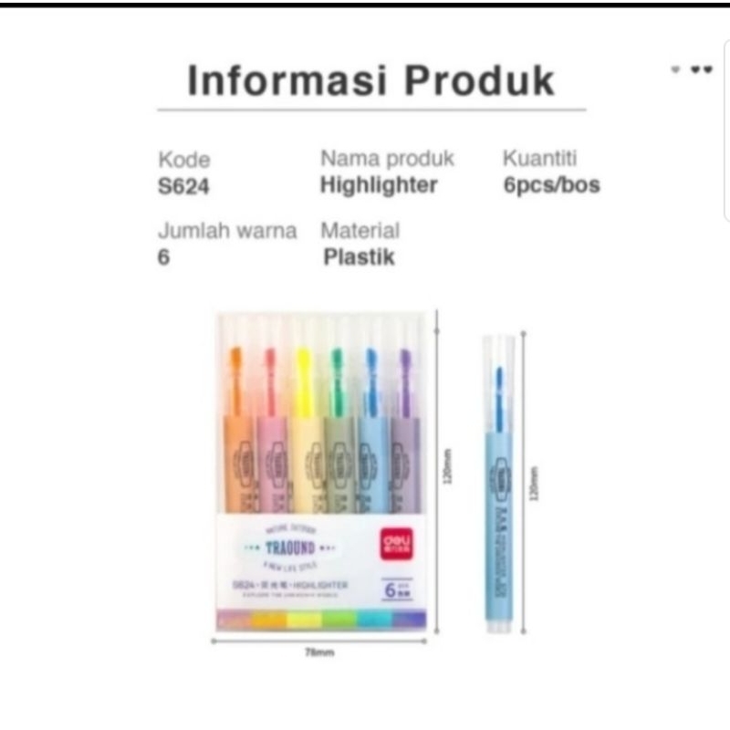 

deli highligter pen pena isi 6 pcs s624