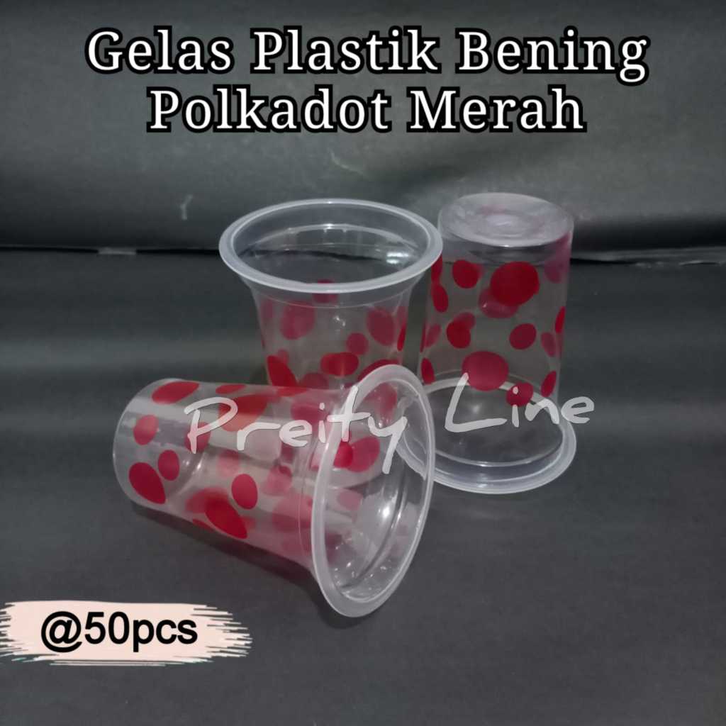 Gelas Plastik Bola2 BENING (Polkadot Merah) @50pcs