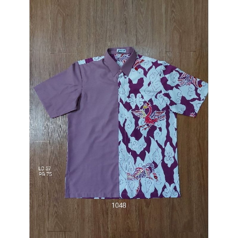 Kemeja Batik Kombinasi Polos Ungu 1048 (ada couplenya)