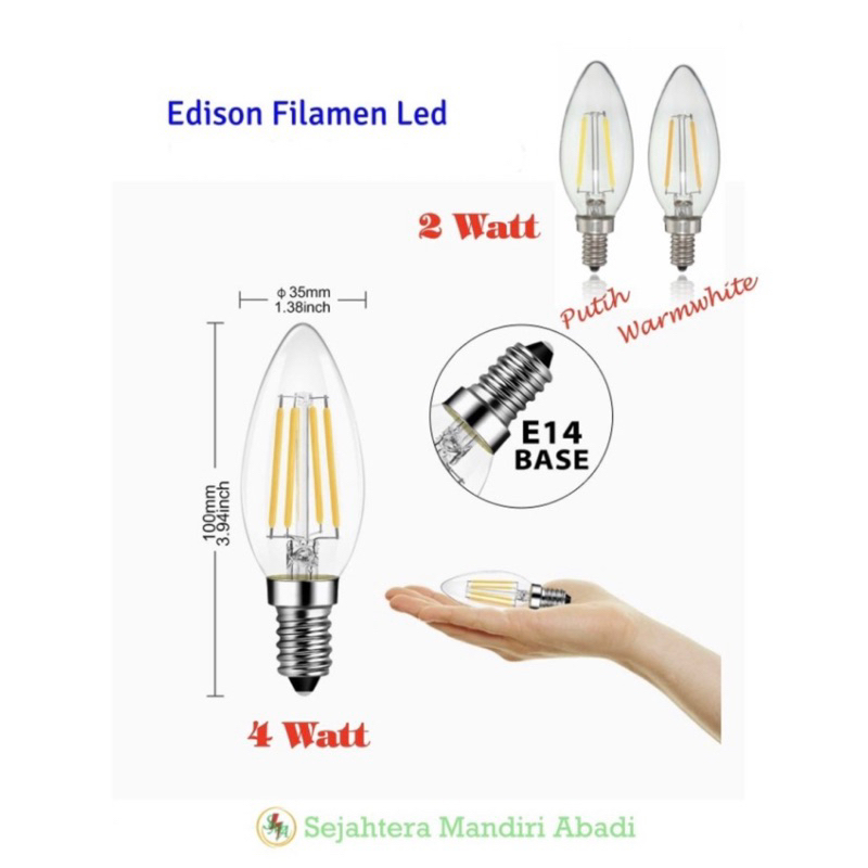 Lampu LED Candle E14 Edison Filamen Lilin Cabe 2 Watt