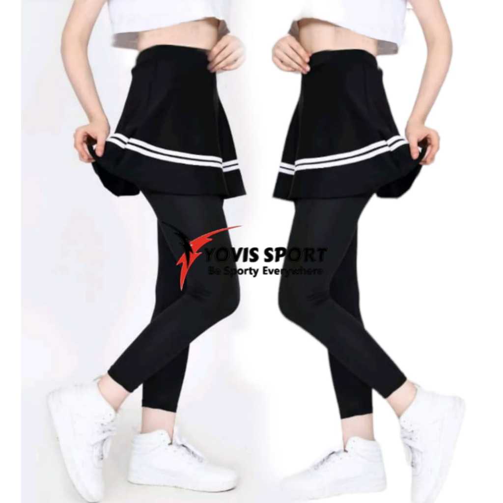 Celana Legging Rok Payung Olahraga Wanita Skirt Pants Sport List Celana Senam Panjang Kekinian