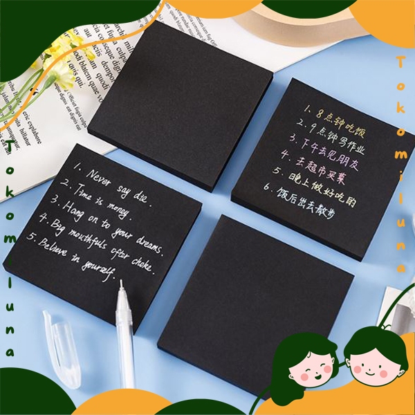 

Sticky notes solid black mini memo hitam polos kawai estetik diy journal scrapbook deco HB1394