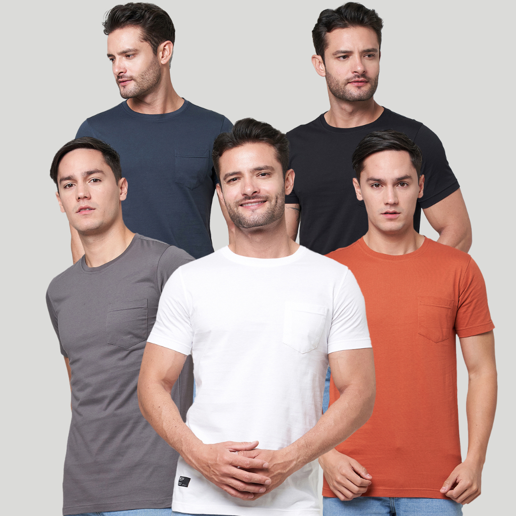 MCB T-shirt Pria Reguler Pocket Kaos Basic Hitam / Putih / Blueberry / Bata / Raven