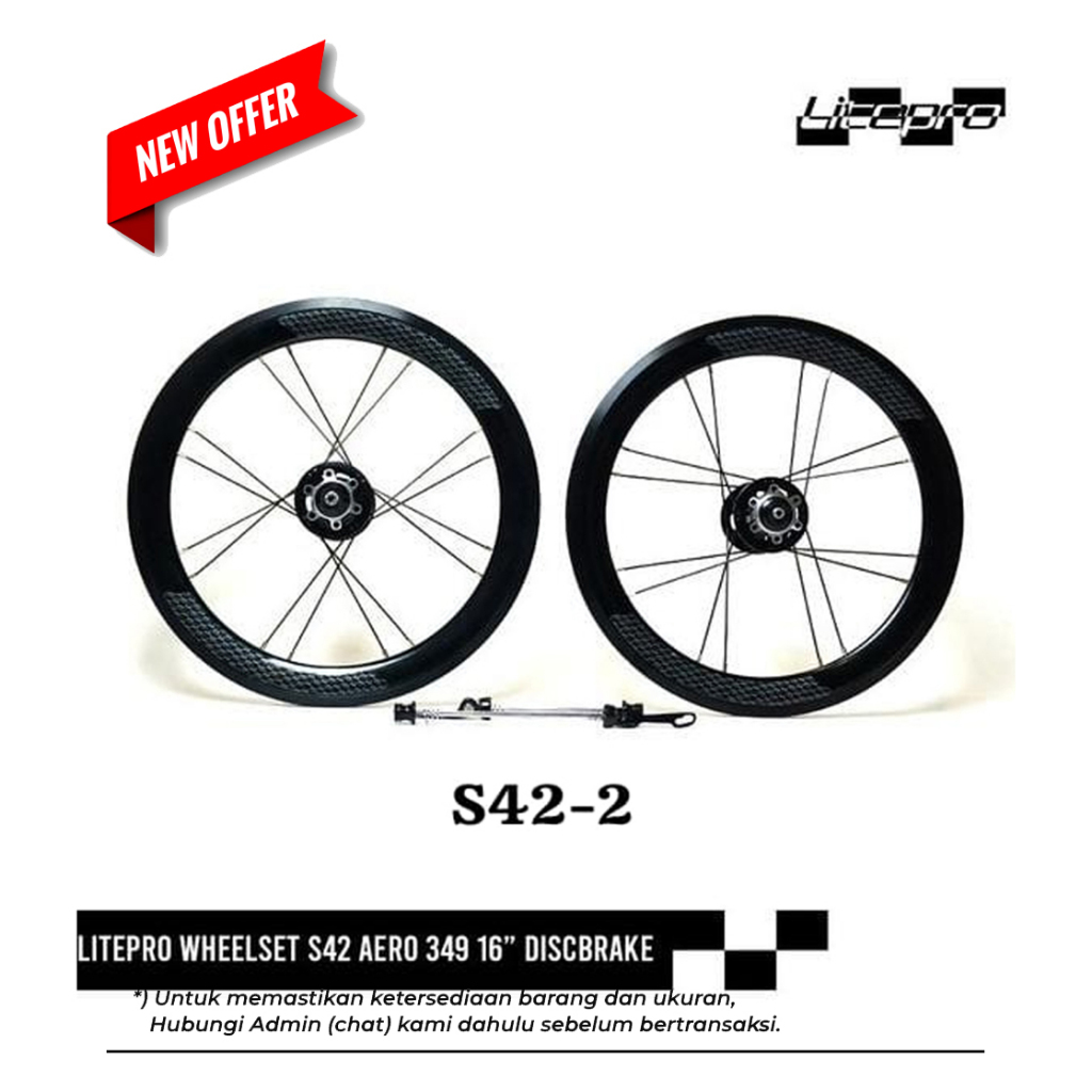 Wheelset Sepeda Lipat LITEPRO S42-2 Aero 16'' 349 Discbrake Black