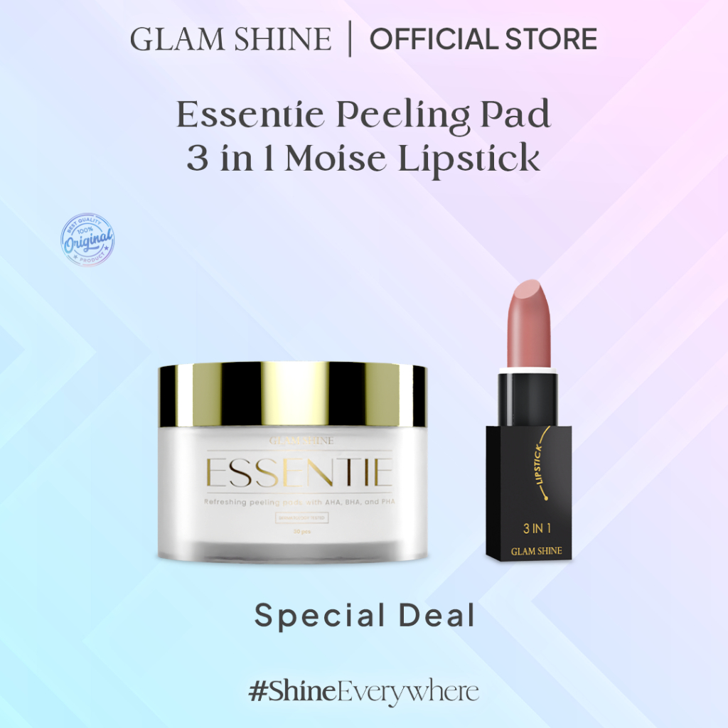 GLAM SHINE COSMETICS [Special Deal] Essentie Peeling Pad & 3 IN 1 Moise Lipstick [Exp: 30 Juni 2025]