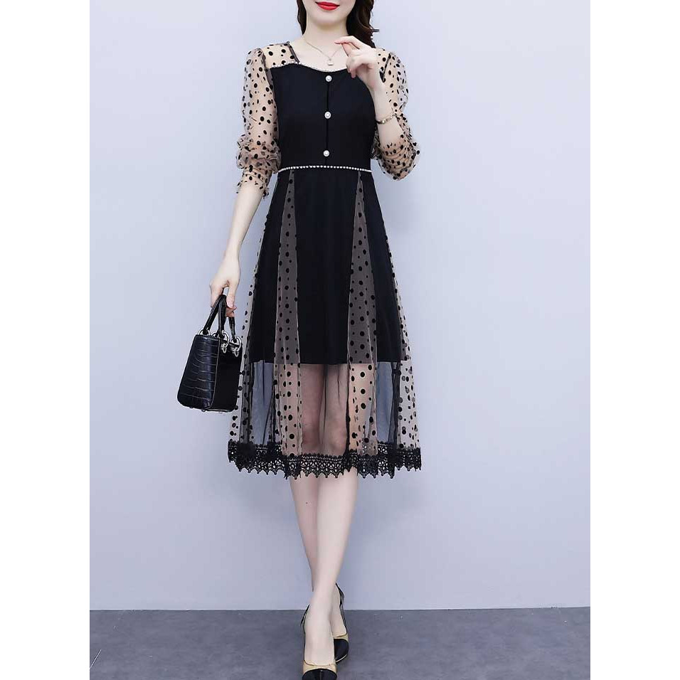 dress wanita korean style polkadot D7799/midi dress wanita korea import/dress wanita pesta import