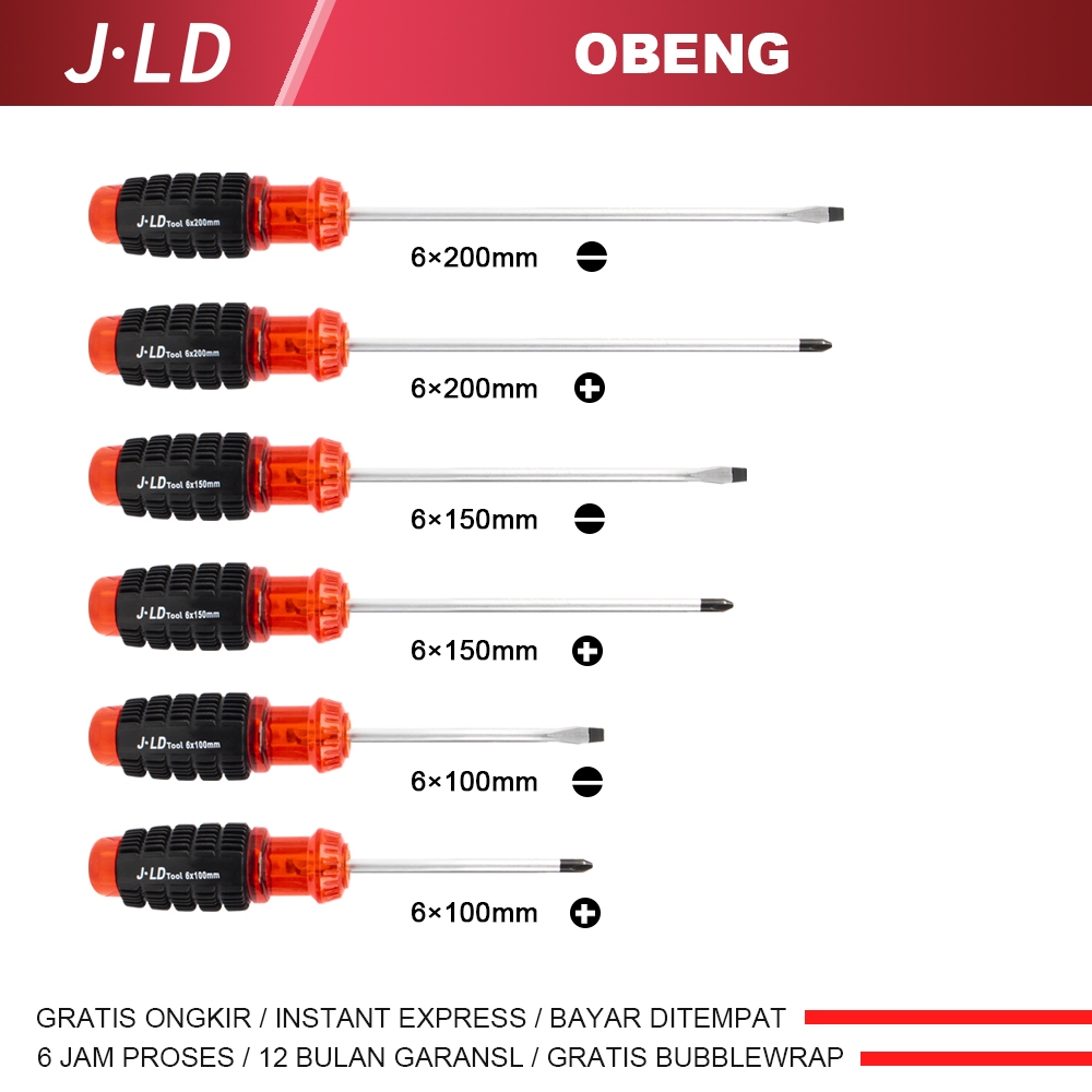 JLD Obeng Ketok Magnet CR-V Obeng Plus Minus Magnet/Screwdriver Sets Alat Perkakas obeng set