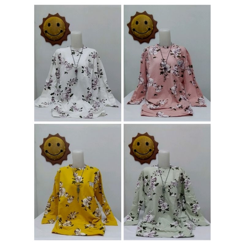 felisha/8041/Tunik kaos babyterry motif bunga mawar putih