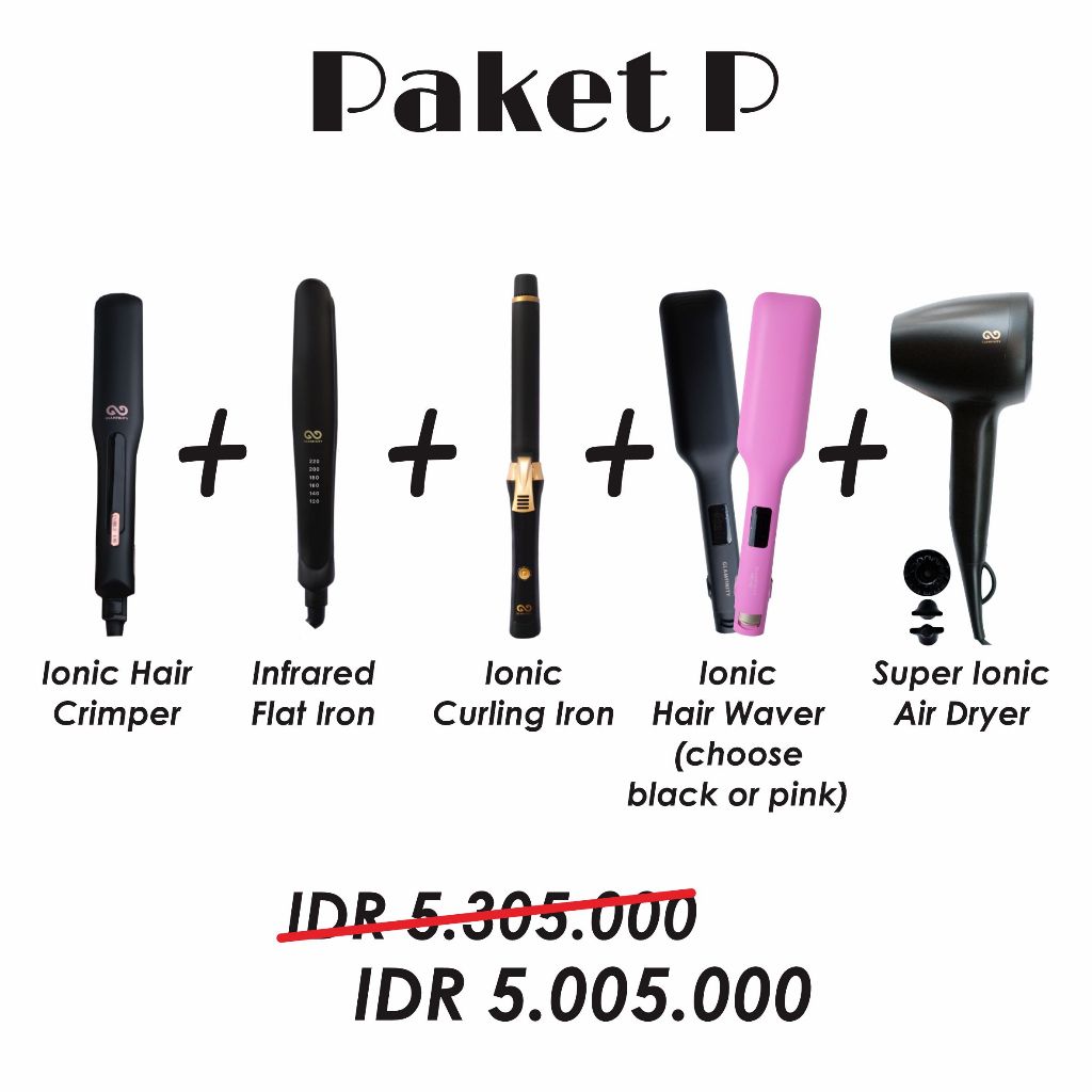 PROMO BUNDLE IONIC HAIR CRIMPER + INFRARED FLAT IRON + IONIC CURLING IRON + IONIC HAIR WAVER BLACK/P