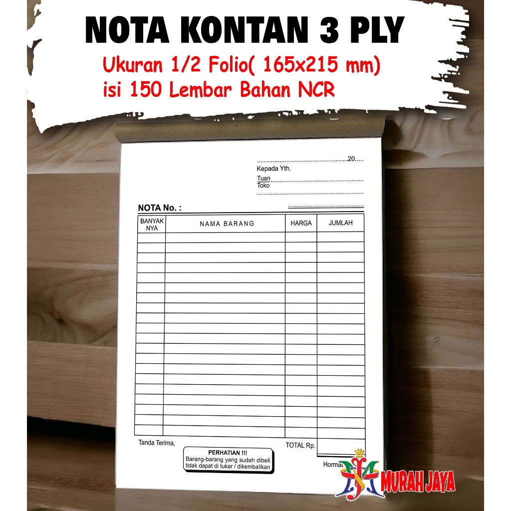 NOTA KONTAN 3 PLY BESAR | NOTA KONTAN 3 PLY 1/2 FOLIO