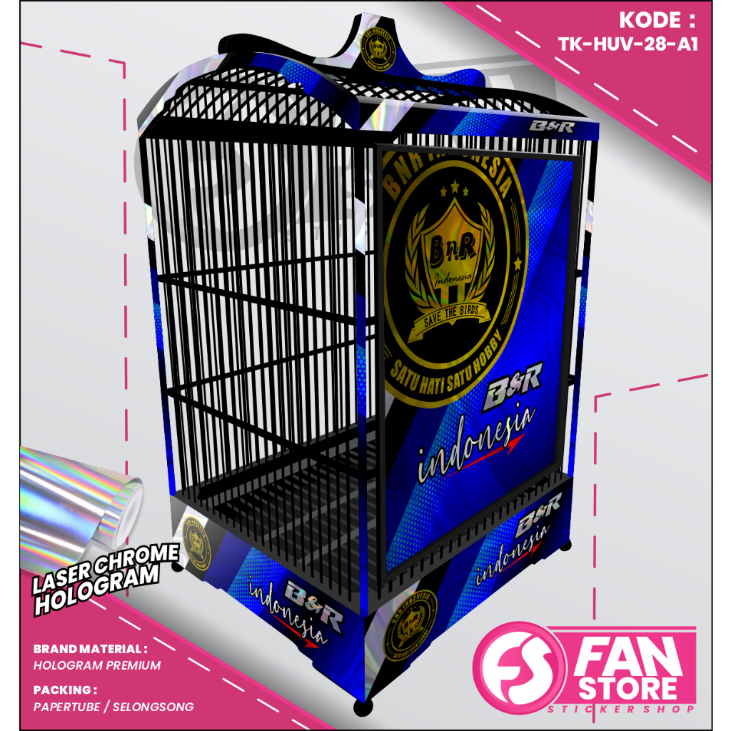 Stiker Decal Kandang Kotak BNR Project Custom Motif  - Decal Kandang Burung Hologram UV