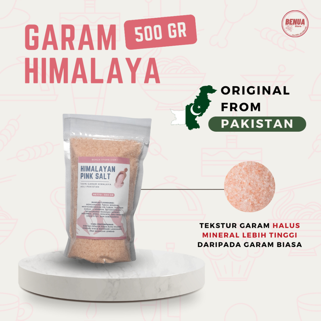 

Garam Himalaya 500 gr / Garam Himalaya (Pink Salt) Import / Garam Himalaya Asli Organik Himalayan Salt Organic 500 gr