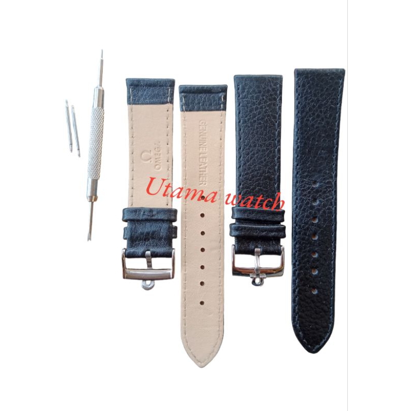 Tali Jam Tangan Omega  Kulit 20mm Hitam Leather Strap Omega