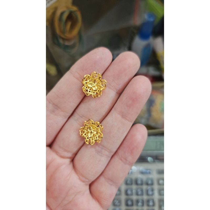 Giwang bunga kendari kuning gold anting tusuk kembang emas asli 700 70% tua