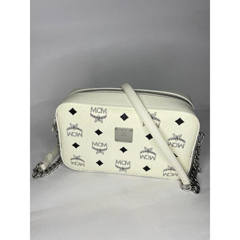 100% Authentic MCM Camera Crossbody Bag White.
