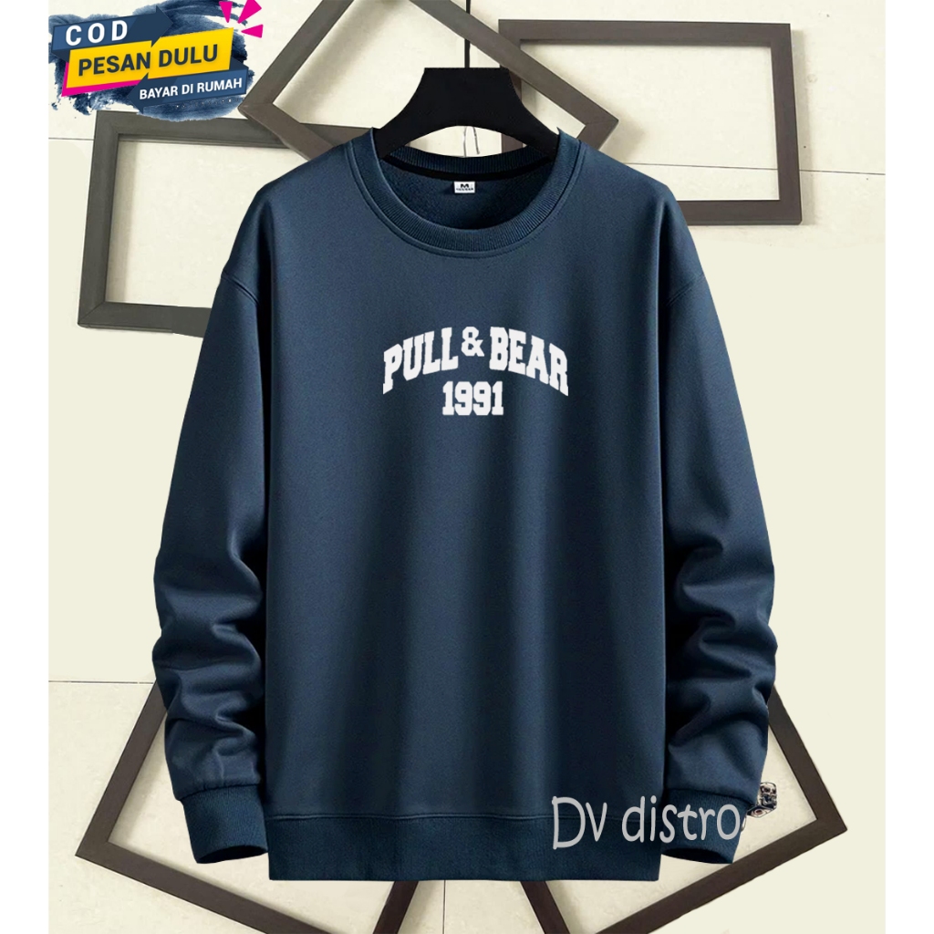 COD Sweater Crewneck Distro Pull Bear 01 Text Putih Premium Quality Lengan Panjang Bahan Tebal Sweat