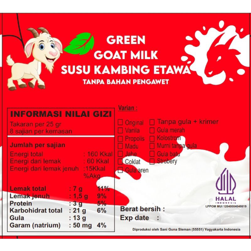 

susu kambing etawa kolostrum green goat milk 1000 gram