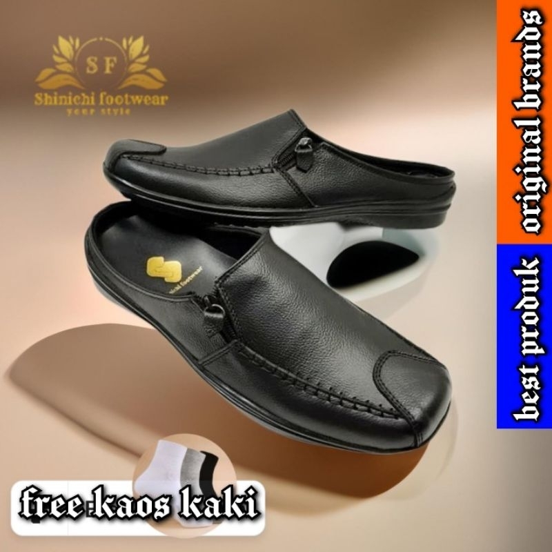 COD SEPATU SANDAL PRIA KULIT ASLI WARNA HITAM READY UKURAN 39-40-41-42-43