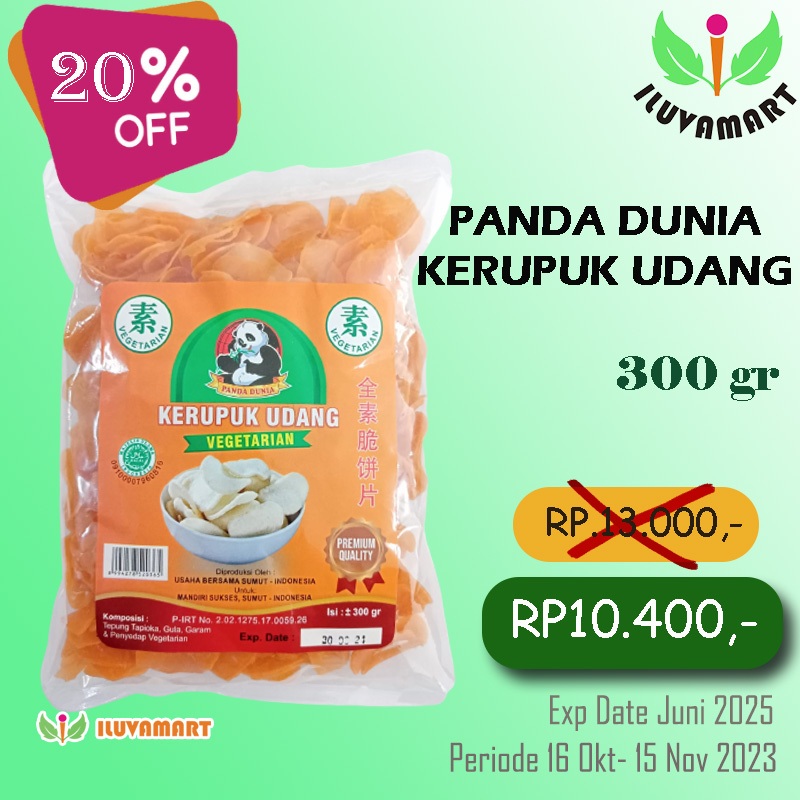 

Panda Dunia Kerupuk Udang 300gr Vegan / Kerupuk Vegetarian