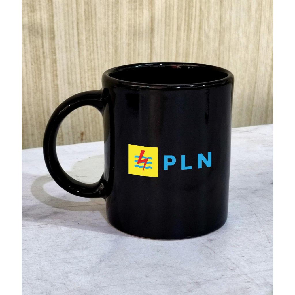Mug Hitam Keramik Custom Logo PLN/Souvenir Mug Custom Surabaya