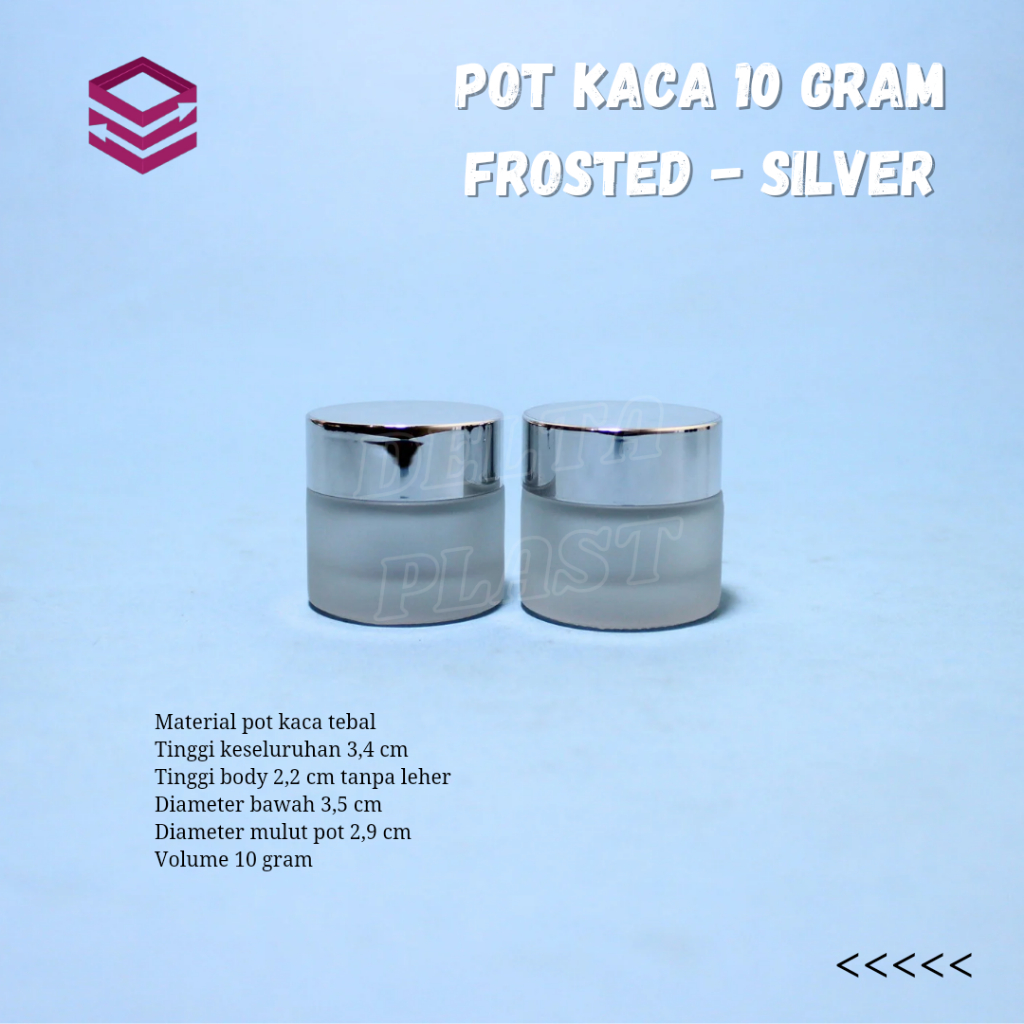 pot kosmetik kaca jar 10gr / pot cream 10gr kaca frosted tutup silver