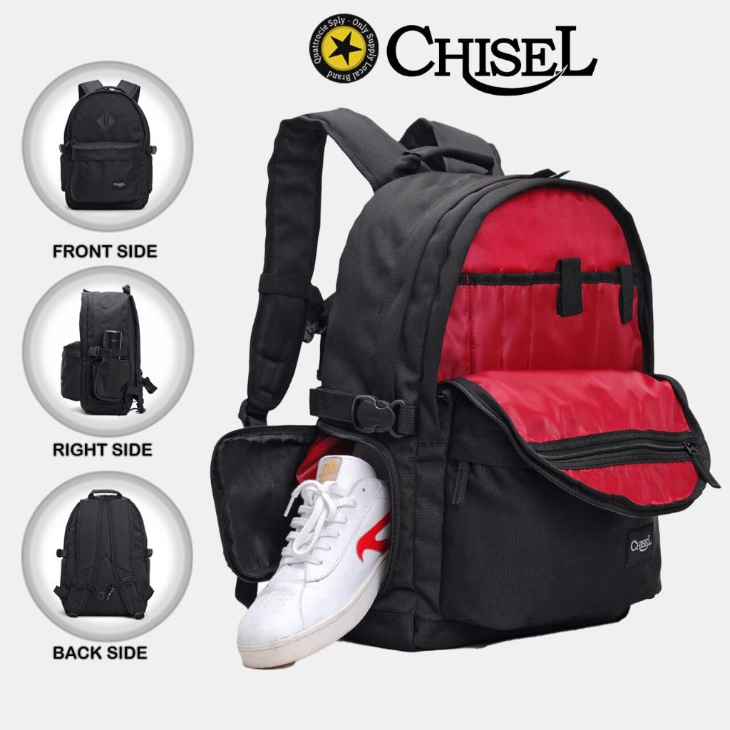 Tas Ransel  Laptop 15Inc Black Black Zabaniah Slot Sepatu Tali Bahu Lebar Strap Dada Banyak Kantong 