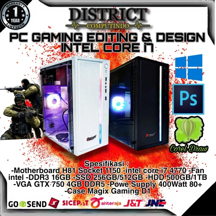 PC GAMING EDITING DESIGN INTEL CORE I7 4770 RAM 16GB SSD 512GB VGA 4GB