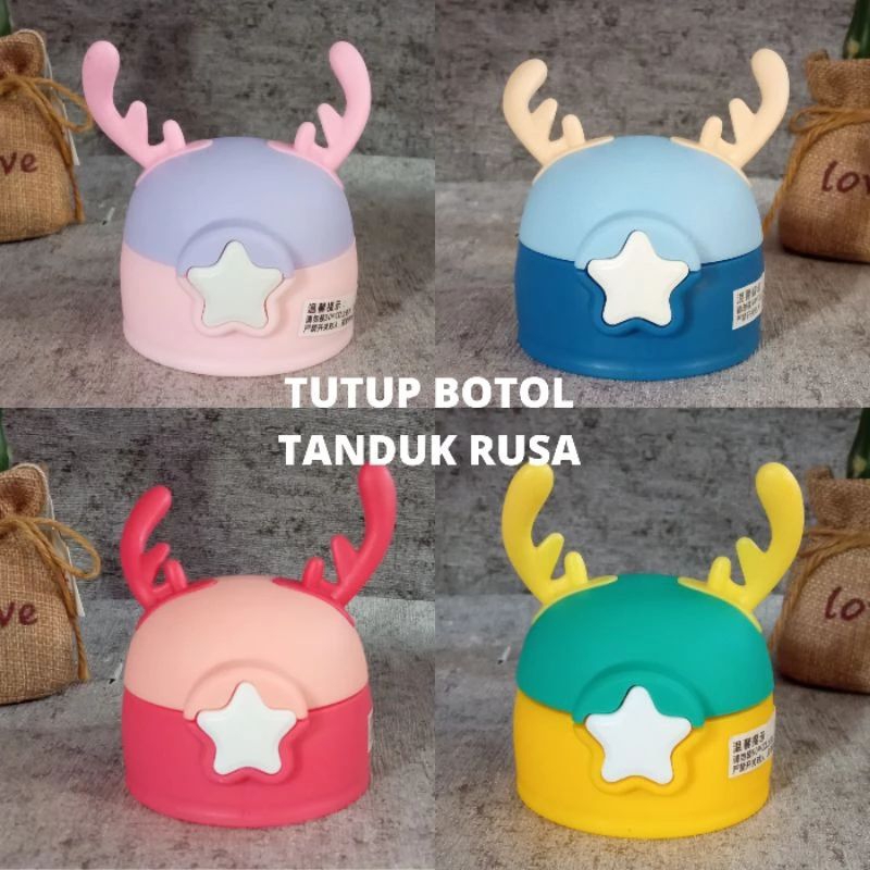 Tutup Botol Minum Tanduk Rusa Tali Sedotan/Botol Minum Anak Lucu